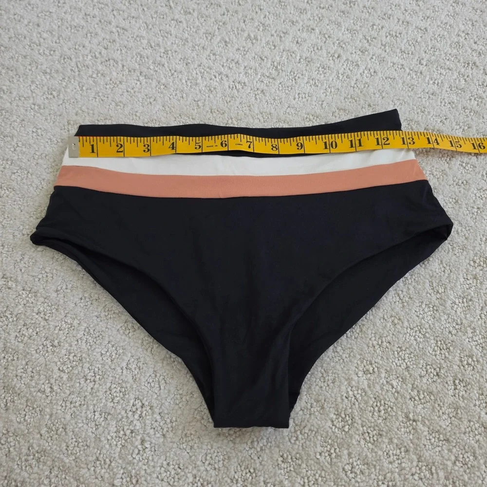 L Space Monica Wise Black Colorblock High Waisted Bikini Bottoms Size L NWT